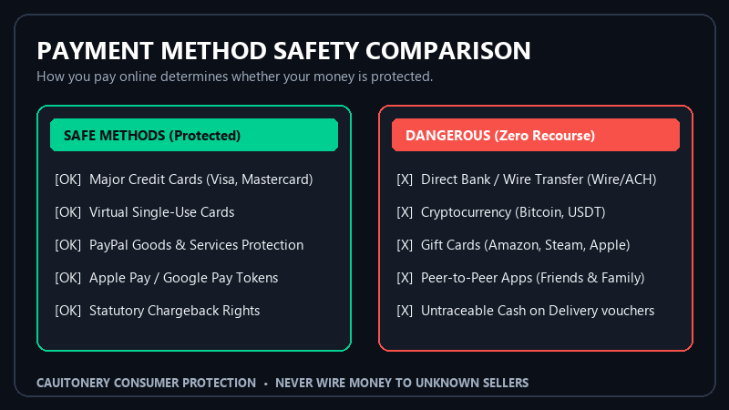 Safe vs Dangerous Online Payment Methods Comparison